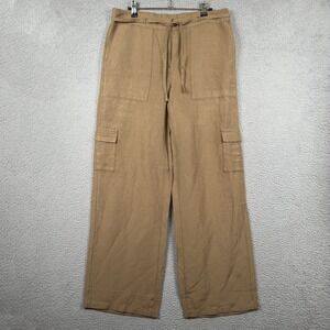 J Jill Pants Womens 8 Tall Tan‎ Cargo Linen Rayon Blend Wide Leg Lagom Coastal